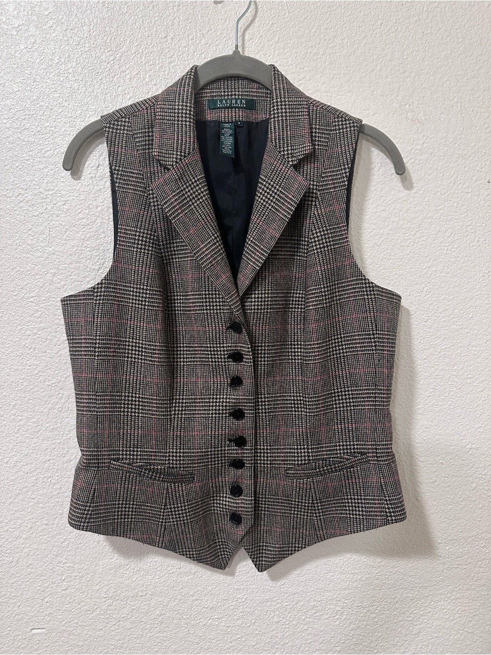 Ralph Lauren Plaid Button-Front Vest in Black, Gray & Red